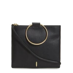 Thacker New York Le Pouch Black Leather Ring Handle Crossbody Bag